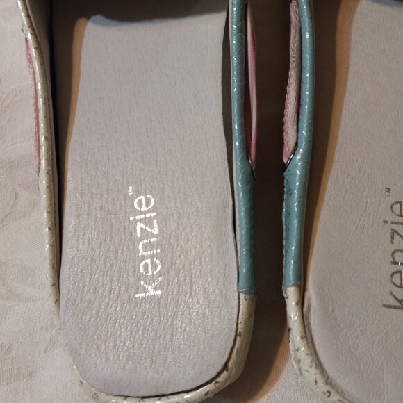 Kenzie Mules: Ballerina Slip on Canvas Blue Rose Lace Bow Flats Slip ons - Picture 4 of 5